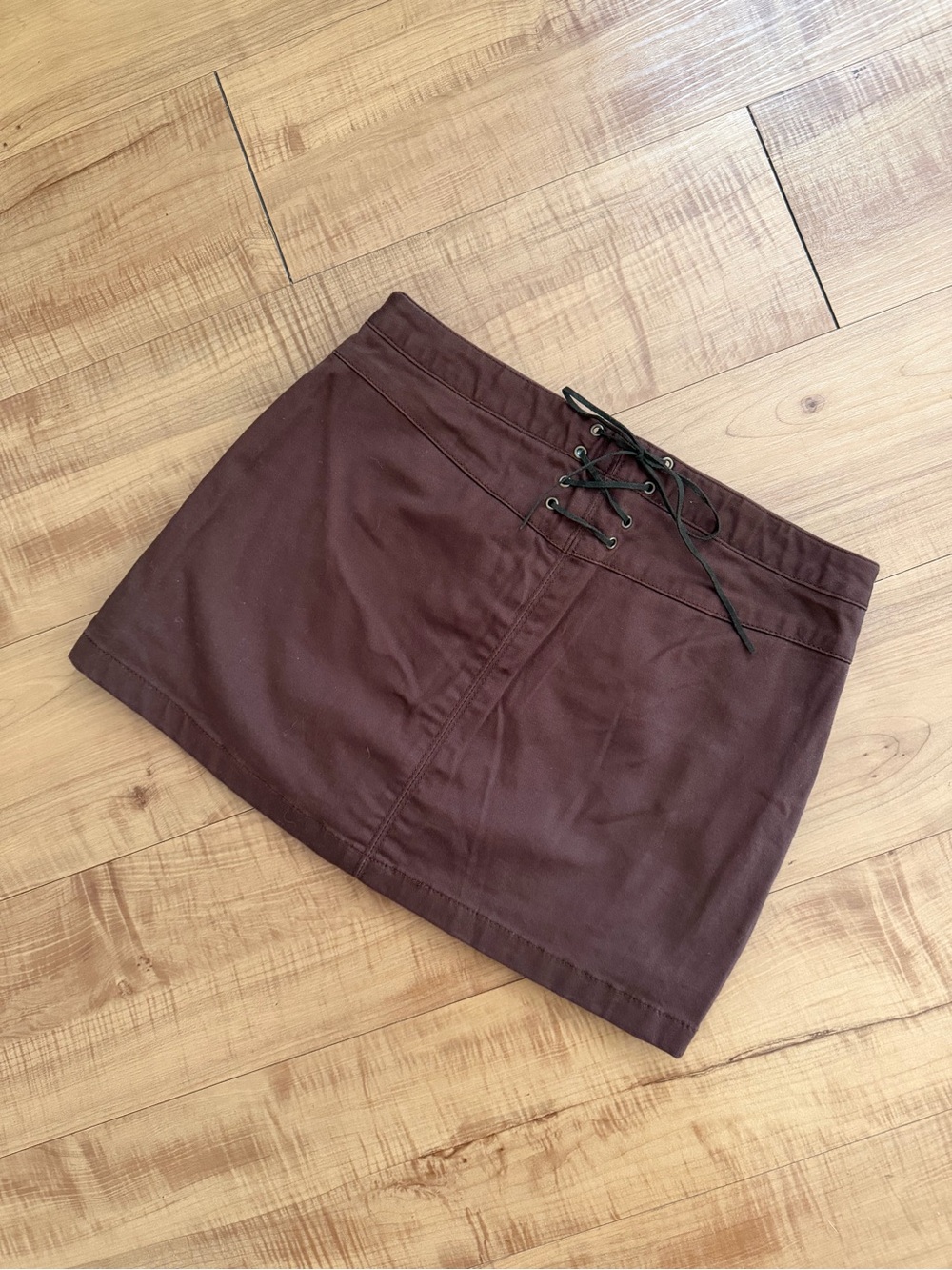 Vintage Y2K Cotton Corset Back Lace-Up Brown Skort